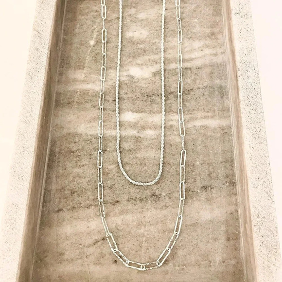 Jewelry - 925 Sterling Silver Sequin Shiny Necklace Paperclip Chain Link Necklace